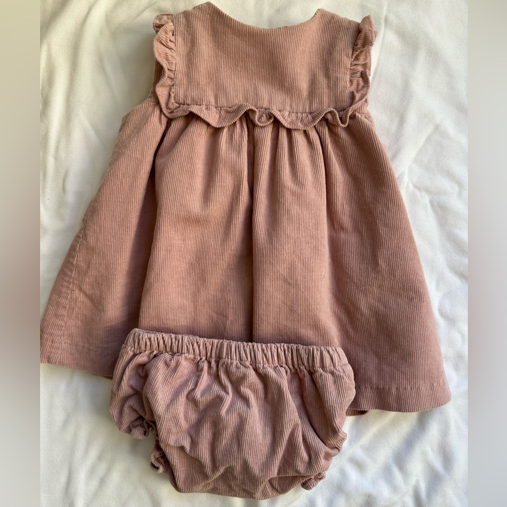 Pink Corduroy Baby Dress & Bloomer set - 12 months.